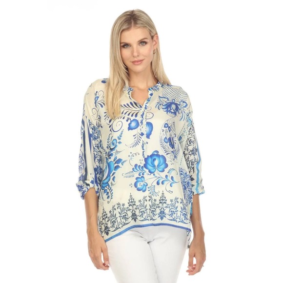 New Johnny‎ Was Farrow Seline Silk Blouse Small C19623-2 - Picture 2 of 11